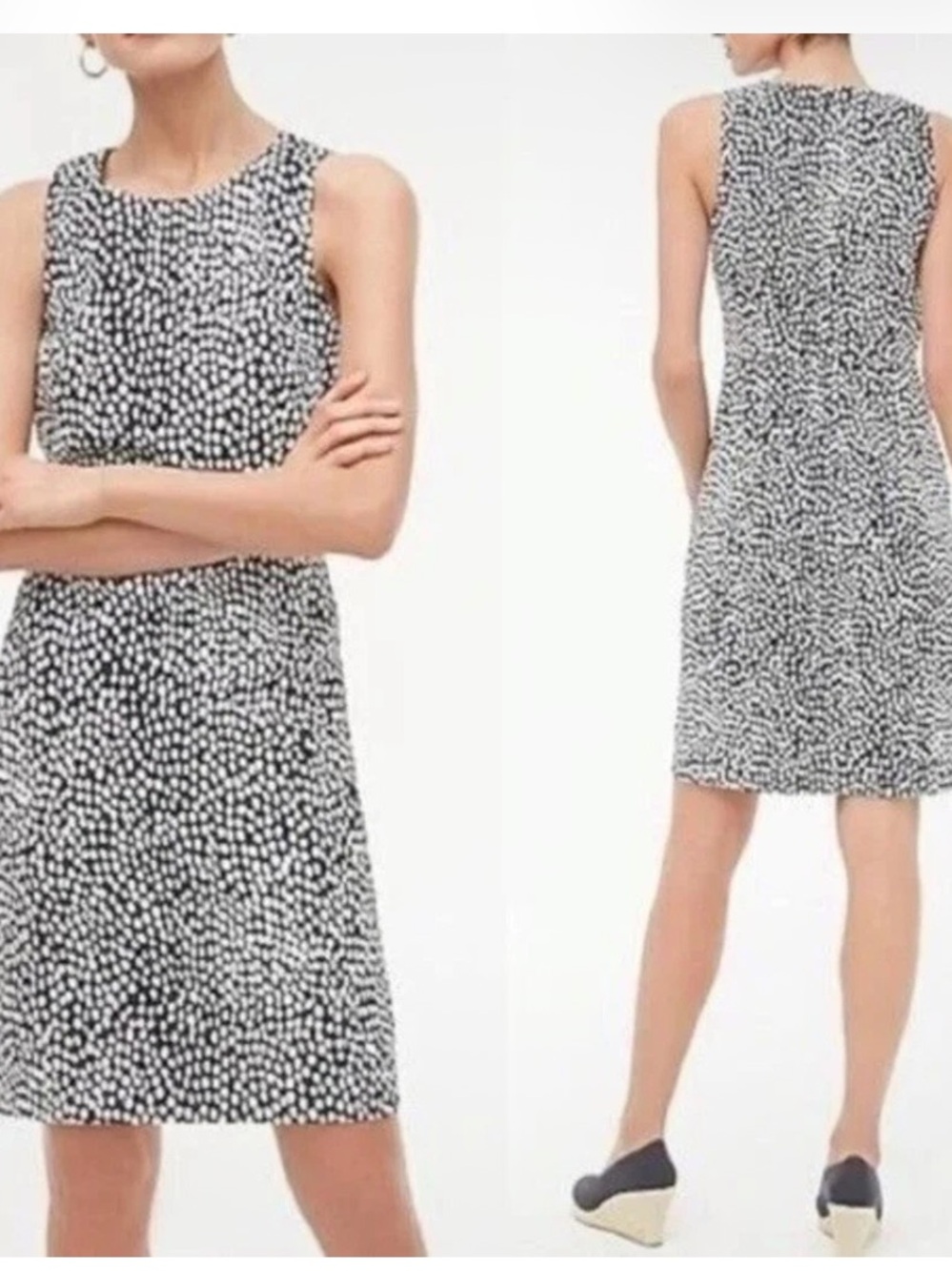 J. Crew Factory Navy & White Basketweave Oncilla Sleeveless Sheath Dress Size 8